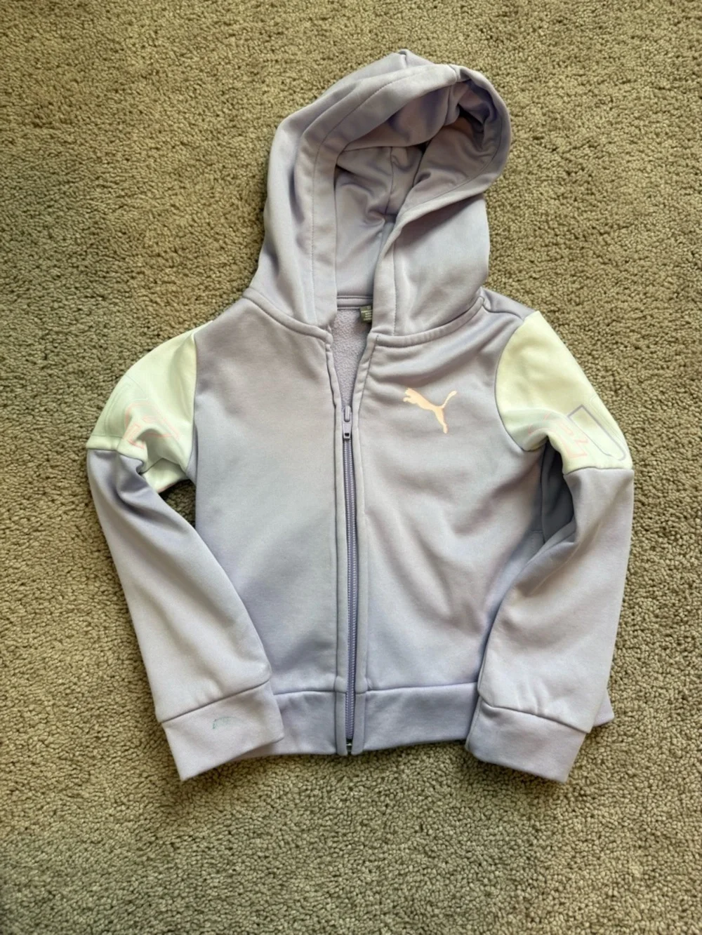 Puma Girls Lavender Zip Hoodie with Light Gray Leggings - Picture 2 of 8